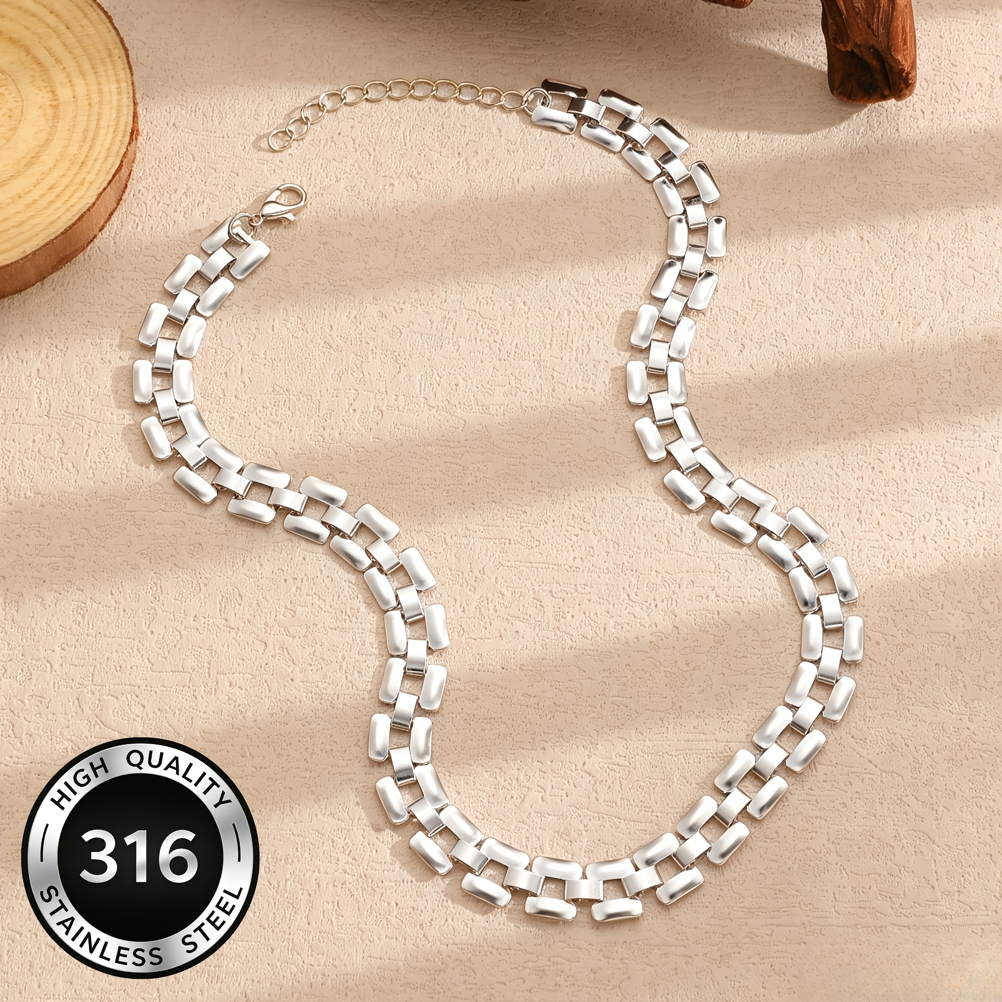 Elegant Square Hollow-Out Stainless Steel Choker Necklace